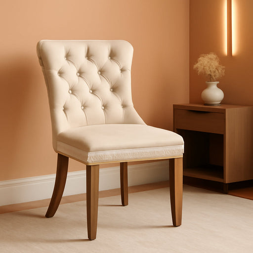 Beige Velvet Dining Chairs Set of 6, Upholstered Dining Room Chairs with Back Ring Pull Trim and Solid Wood Legs, Tufted Wingback Kitchen Chairs for Dining Room,Living Room,Kitchen(Beige)