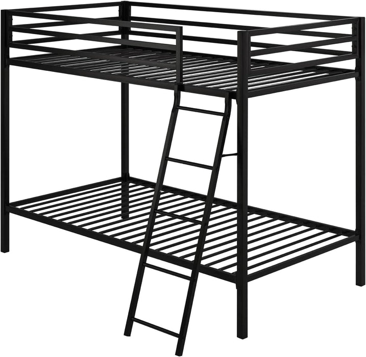 Loft Bunk Bed Twin over Twin Size with Ladder and Guardrail,Heavy Duty Metal Slats Support No Box Spring Needed Small Space Saving Furniture for Bedroom Dorm,Black