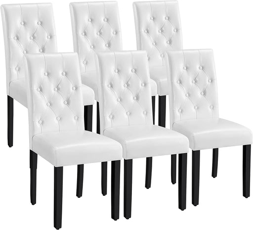 Yaheetech Dining Chairs with Leather Seat and Solid Wood Legs Button Tufted Padded Kitchen Chair Accent Side Chair for Home Kitchen and Restaurant, Set of 6, White