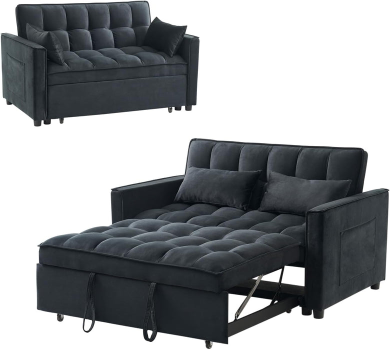 Black Velvet Sleeper Sofa With Adjustable Backrest