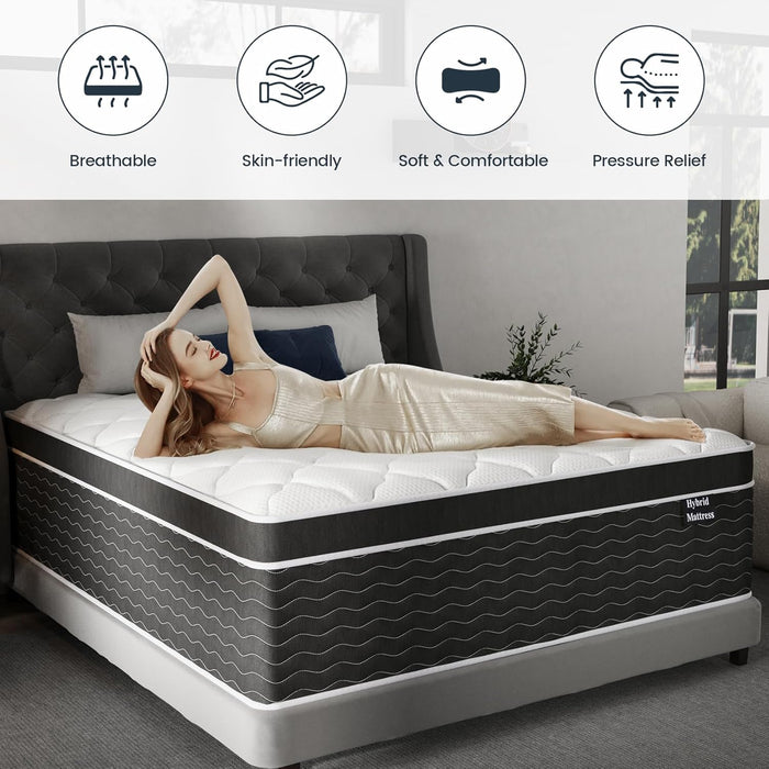 King Size Mattress, 12 Inch Hybrid Mattresses in a Box, Firm King Mattress with Gel Memory Foam and Pocket Springs, Pressure Relief & Upgraded Support, Cooling and Breathable