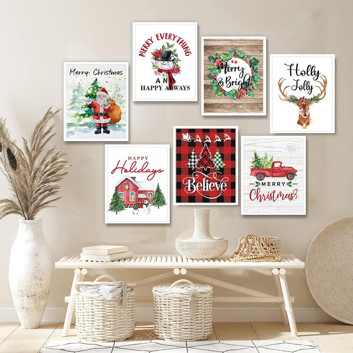 9PCS Christmas Wall Art Holiday Bedroom Wall Decor Christmas Wall Art Prints Posters for Living Room Office Decorations Christmas Signs Paintings (8X10Inch Unframed)