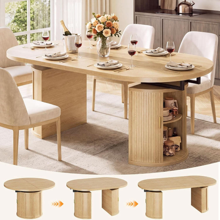 43"-79" Extendable Dining Table for 4-8 with Storage Base, Natural Oak
