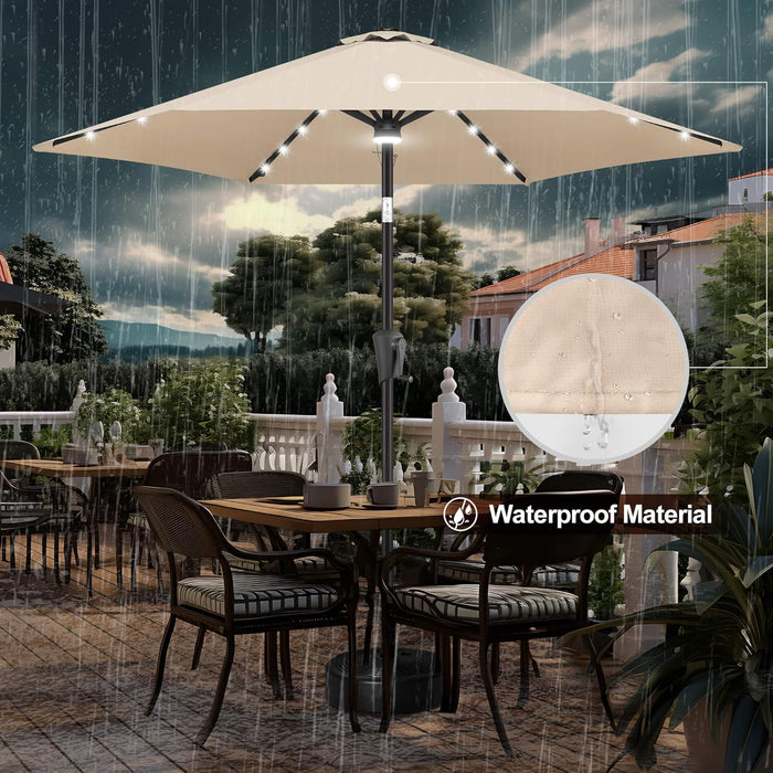 10Ft Solar Outdoor Umbrella - 24 LED Lighted Patio Umbrella with Centre Surround Light, Table Umbrellas with Tilt & Crank for Pool, Porch, Garden, Deck, Backyard UV Protection (Beige)