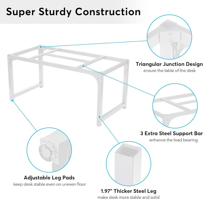Modern Computer Desk, 63 X 31.5 Inch Large Executive Office Desk Computer Table Study Writing Desk Workstation for Home Office, Spliced Desktop, White