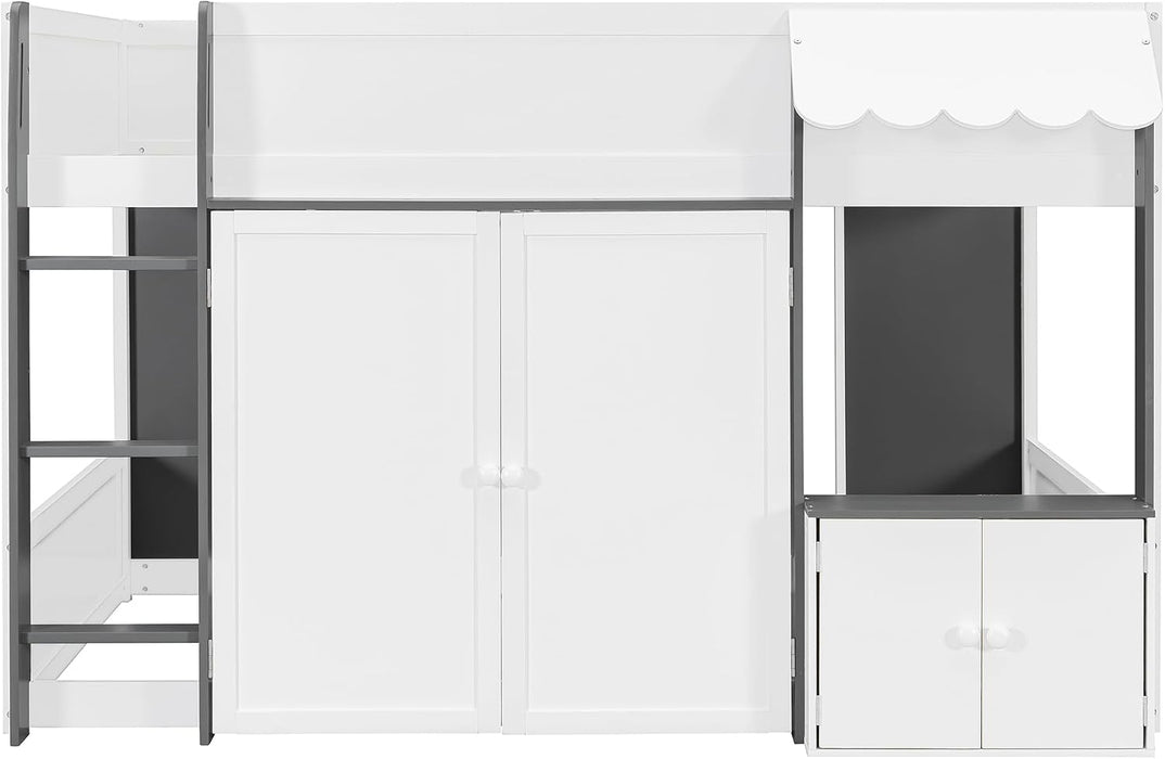 Solid Wood Full Loft Bed With PlayhouseStorageGreyFinish