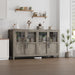 55” Large Buffet Cabinet with Storage, Sideboard Buffet Cabinet with Glass Doors, Modern Farmhouse Storage Cabinet Table for Kitchen Dining Room, Living Room (Grey, Glass with 4 Doors)