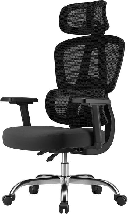 Office Chair Ergonomic Desk Chair Breathable Mesh Chair with Lumbar Support & Headrest, Black Office Chair 330 Lbs Home Computer Chair Thickened Cushion, Tilt Lock
