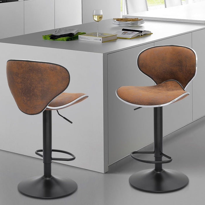 Bar Stools Set of 2 Adjustable Counter Height PU Leather Modern Swivel Barstools W/Back and Footrest Kitchen Counter Chairs, Coffee Color