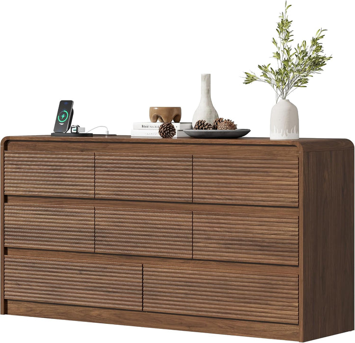 8 Drawer Dresser for Bedroom, 55"Chest of Drawer with Power Outlet