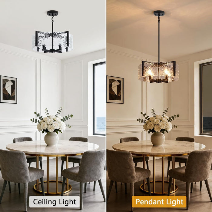 Black Drum Glass Chandelier With Crystal Ripple Shade