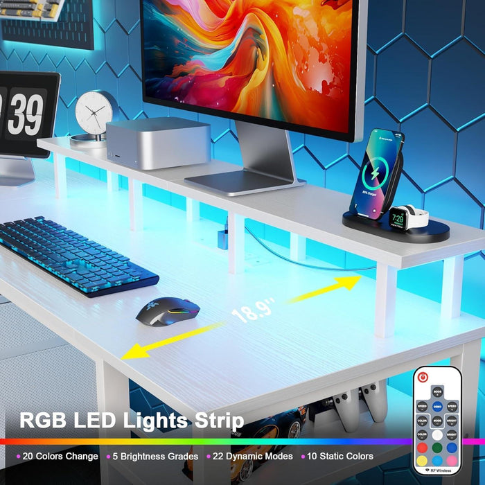 SixtyOneInch Computer Desk LED Illumination White Finish