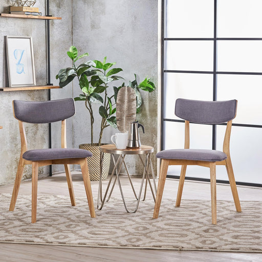 Mid Century Fabric Dining Chairs with Natural Oak Finish(Set of 2) (Dark Grey)