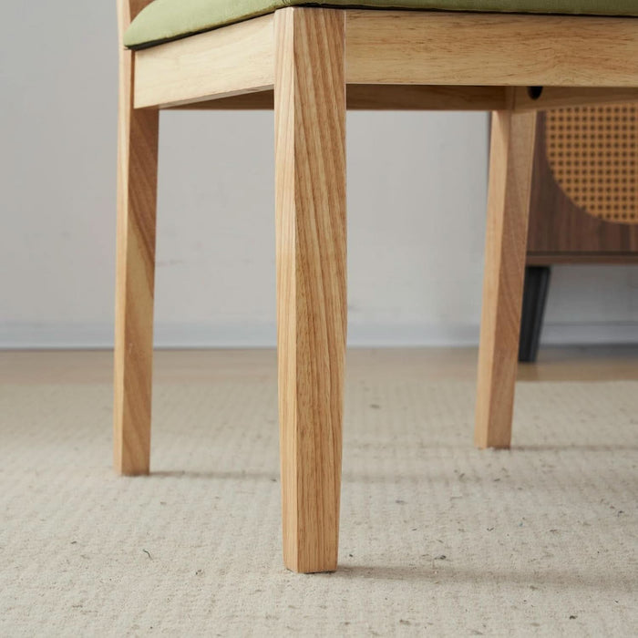 Sage Green Woven Wooden Dining Chairs Set of 4,Armless Mid Century Modern Desk Chairs with Rivet&Foot Pegs,Upholstered Farmhouse Comfy Chair No Wheels for Dining Room,Living Room,Oak,Suede