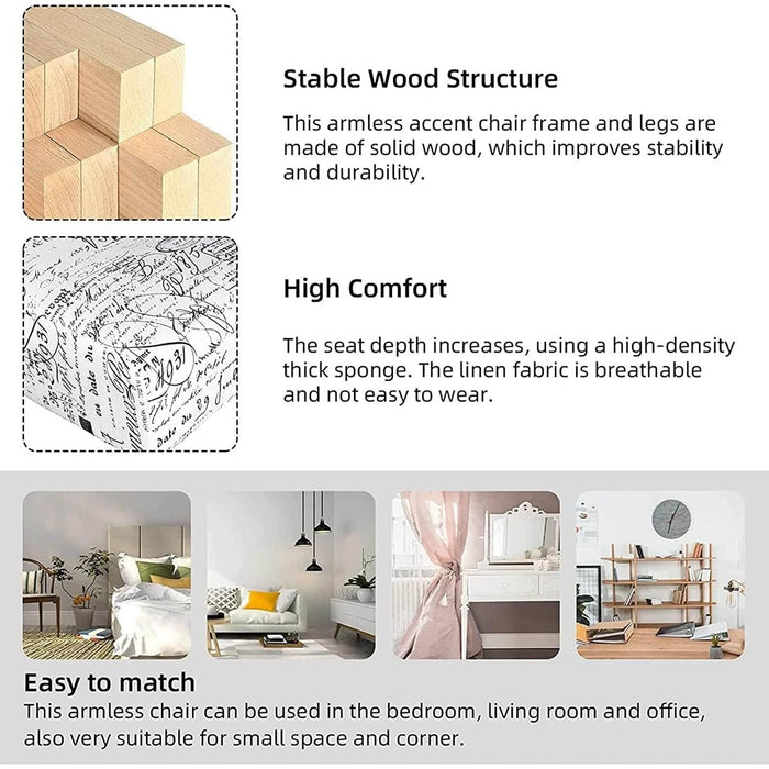 Armless Accent Chair Set of 2, Modern Living Room Chairs with Thick Cushion & Solid Wood Legs, Fabric Comfy Bedroom Chair Slipper Chair Accent Chairs Corner Side Chair Living Room Furniture, White