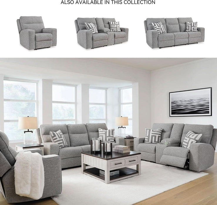 Biscoe Casual UV Resistant Power Reclining Sofa with Adjustable Headrest and USB Ports, Light Gray