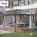 10' X 12' Hardtop Gazebo Canopy with Polycarbonate Roof, Aluminum Frame, Permanent Pavilion Outdoor Gazebo with Curtains for Patio, Garden, Backyard, Deck, Lawn, Dark Brown, Off-White