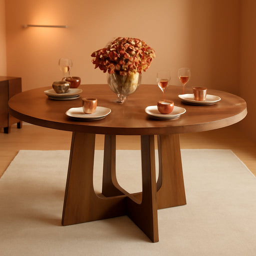 47" round Dining Table for 4-6, Farmhouse Wood Kitchen Table, Mid-Century Wooden Circle Dinner Room Table Easy Assembly for Dining Room, Kitchen, Living Room (Brown)