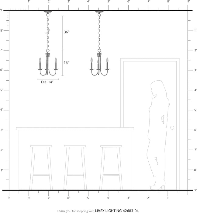 Blackened Steel Three Light Chandelier Living Room