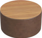 Modern Fabric Storage Ottoman with Wood Top - Faux Brown Leather