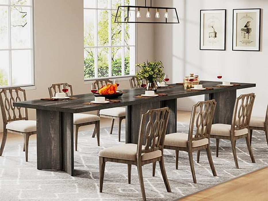 63-Inch Dining Table for 4-6, Farmhouse Kitchen Table with Large Tabletop, Rectangular Dinner Eating Table for Dining Room, Living Room, Kitchen, Dark Gray