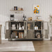55” Large Buffet Cabinet with Storage, Sideboard Buffet Cabinet with Glass Doors, Modern Farmhouse Storage Cabinet Table for Kitchen Dining Room, Living Room (Grey, Glass with 4 Doors)