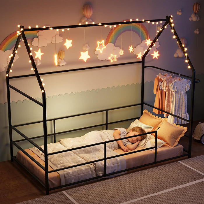 Twin Floor BedFrame Montessori HouseBed Guardrails