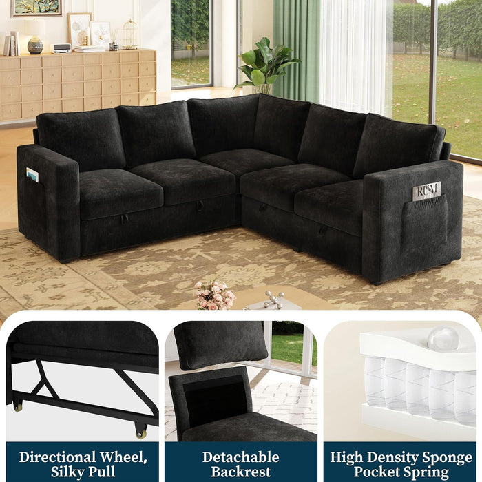 Black 83Inch DeluxeSleeper Sectional Sofa With Storage