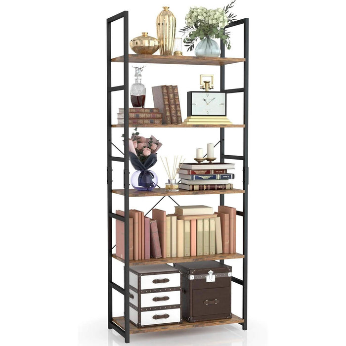 NUMENN 5 Tier Bookshelf, Tall Bookcase Shelf Storage Organizer, Modern Book Shelf for Bedroom, Living Room and Home Office, Vintage