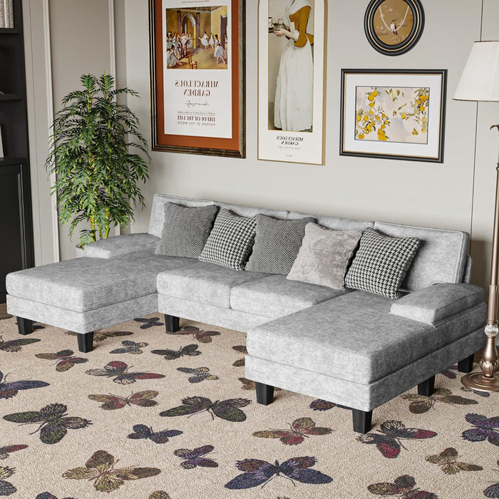 Gray Chenille Sectional Sofa for Living Room