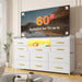 Dresser TV Stand with 11 Drawers for 60" TV Stand for Bedroom with LED Lights & Power Outlets Long Dresser for Bedroom with Shelves & 4 Hooks Sturdy Metal Frame & Wood Top, White