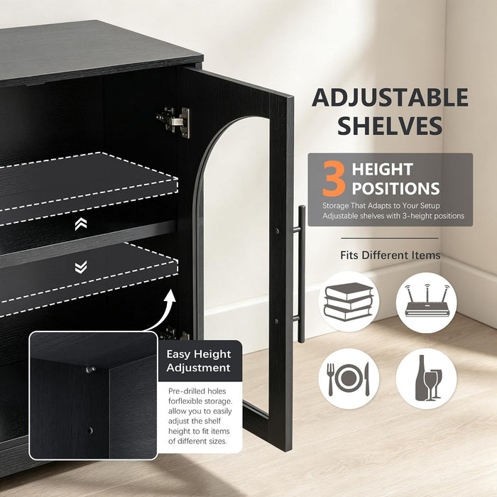 55" Sideboard Buffet Cabinet with Storage, Black