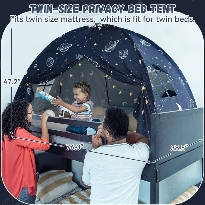 Bed Tent Twin, Space Play Canopy for Kids Toddler Boys, Bunk Canopy Tent for Toddler Bed, Galaxy Dome Playhouse Floor Portable Sleeping Tents Indoor for Girls Birthday Toy House Gift