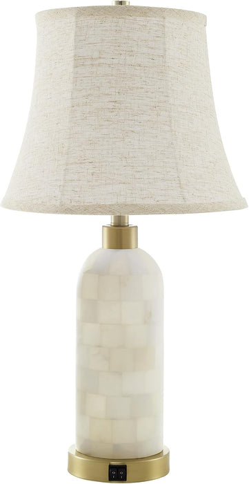 25" Natural Alabaster Table Lamps Set of 2 with LED Night Light