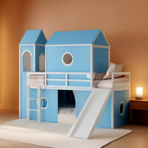 Twin CastlePlayhouse CobaltBlue Loft Bed With Slide