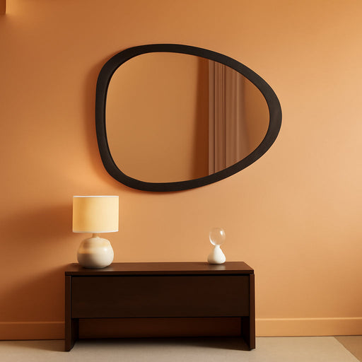 Mckinder Mid-Century Asymmetrical Wood Wall Mirror, 24 X 28, Black, Geometric Decorative Mirror with Sturdy Wooden Frame and Vintage Mirror Aesthetic