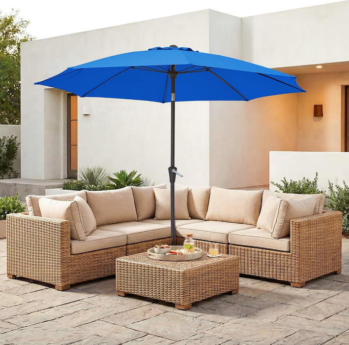 9FT Outdoor Patio Umbrella,Market Table Umbrella with 8 Fiberglass Ribs, Pool Umbrella with Tilt and Crank, UV Protection Lightweight & Wind-Resistant for Lawn, Garden, Deck and Backyard, Royal Blue