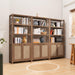 71" Tall Rattan Bookshelf with Doors for Living Room Library | 5 Tier Book Shelf Storage Shelves Large Boho Bookshelves Farmhouse Bookcase Book Case for Bedroom Home Office Kitchen