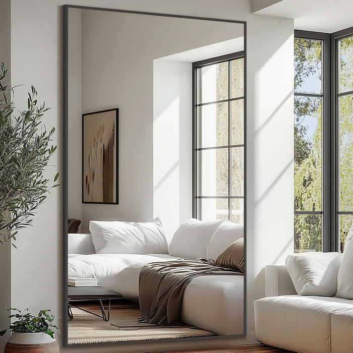 82"X44" Oversized Floor Mirror Freestanding, Oversized Mirror Full Length for Bedroom Living Room Dressing Room Gym Yoga Hair Salon, Black Mirror Full Length with Shatterproof Tempered Glass