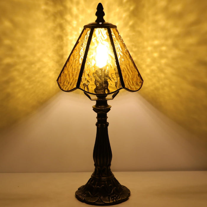 Tiffany Style Table Lamp Yellow Rippled Stained Glass Lamp 14 Inch