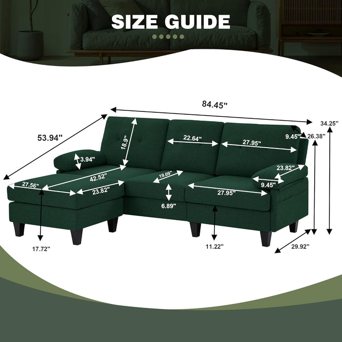 EightySixInch Green Sectional Sofa Living Room Set