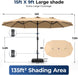 15FT Double Sided Patio Umbrella with 12 Solar LED Light Bars & Base Included, Extra Large Rectangle Outdoor Market Umbrella for 8-12 People Dining Table, Pool, Deck, Backyard (Beige)