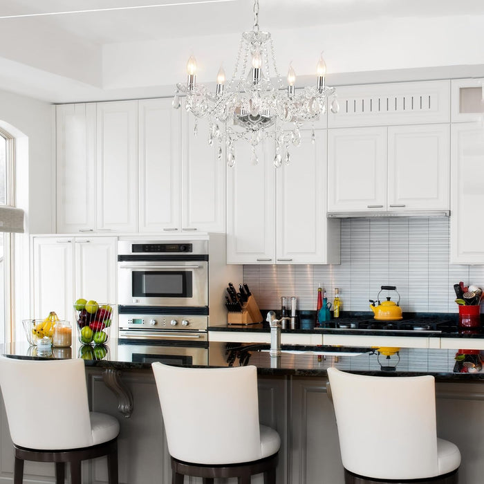 Dimmable Plug-In 5 Light Crystal Chandelier with Cord Glass, Chrome Candle Style Hanging Swag Lighting, K9 Crystals Beads Modern Pendant Light Fixtures Ceiling for Dining Living Room Bedroom