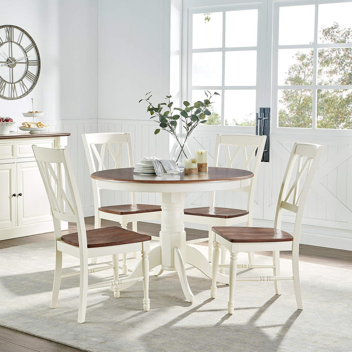 Shelby 5-Piece Traditional round Dining Table Set for 4, Distressed White