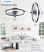Low Profile Ceiling Fans with Lights and Remote, 20In Flush Mount Ceiling Fans with Light, 3000K-6500K Dimmable Fandelier Ceiling Fan, Black Bladeless Ceiling Fan for Bedroom