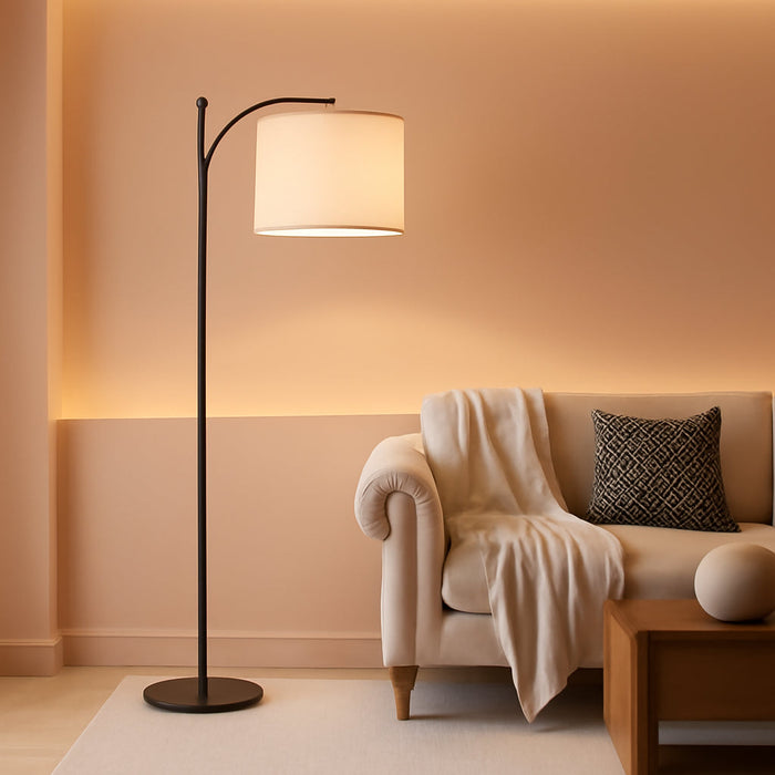 Tall Floor Lamps with 3 Color Temperatures Bulb & Adjustable Linen Shade, for Living Room, Bedroom, Office, Classroom, Dorm Room (9W Bulb Included), Beige & Black, 60"
