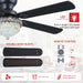 Crystal Ceiling Fan Fandelier with Lights-Ceiling Fans with Remote Control,Modern Ceiling Fan with Noiseless DC Reversible Motor,Dining Room,Living Room(52" Black)