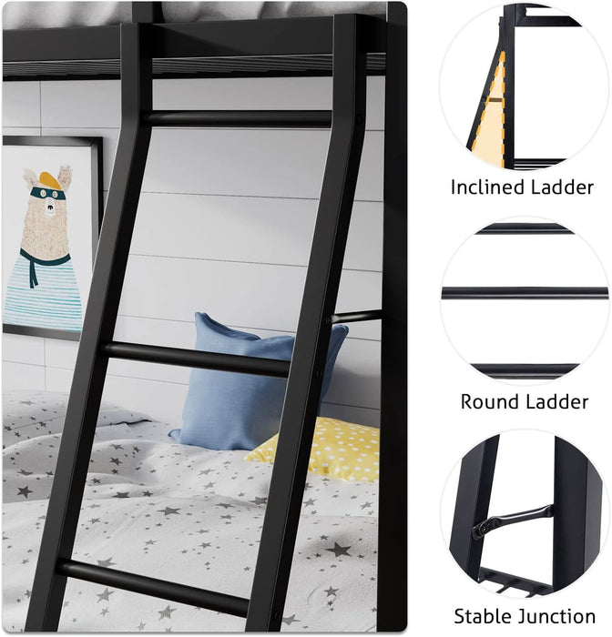Loft Bunk Bed Twin over Twin Size with Ladder and Guardrail,Heavy Duty Metal Slats Support No Box Spring Needed Small Space Saving Furniture for Bedroom Dorm,Black
