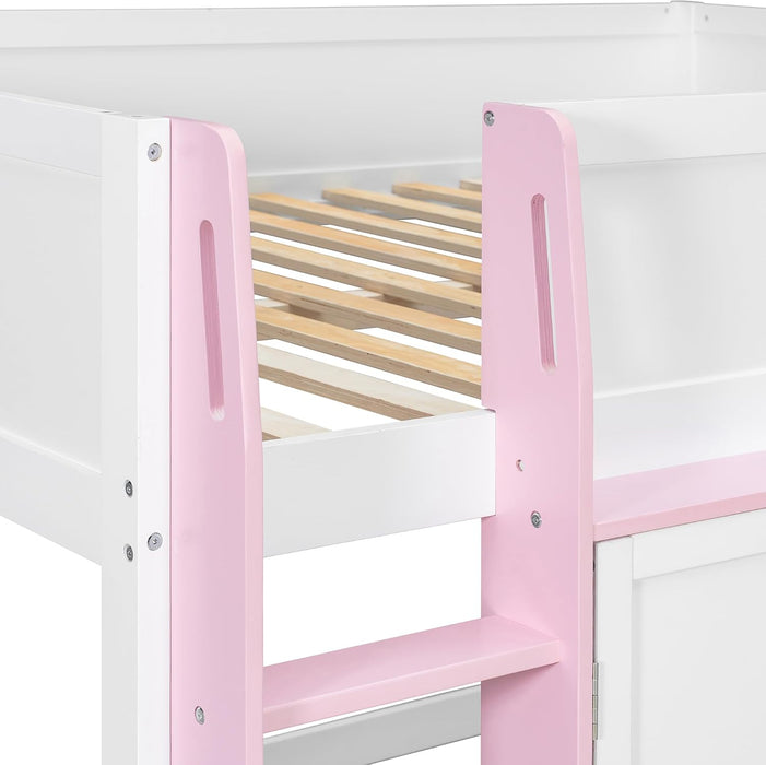 Full Size Loft Bed With Playhouse Cabinets