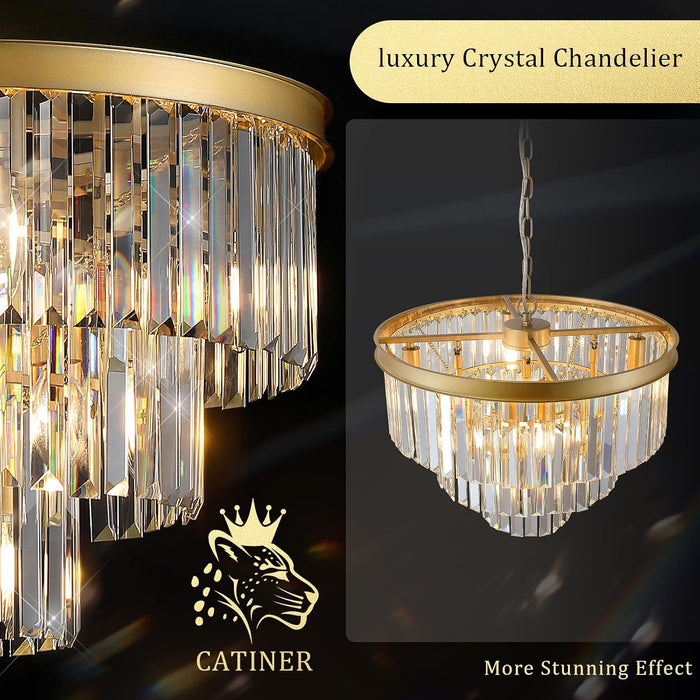 20" Modern Crystal Chandeliers,7 Lights Gold round Light Fixture